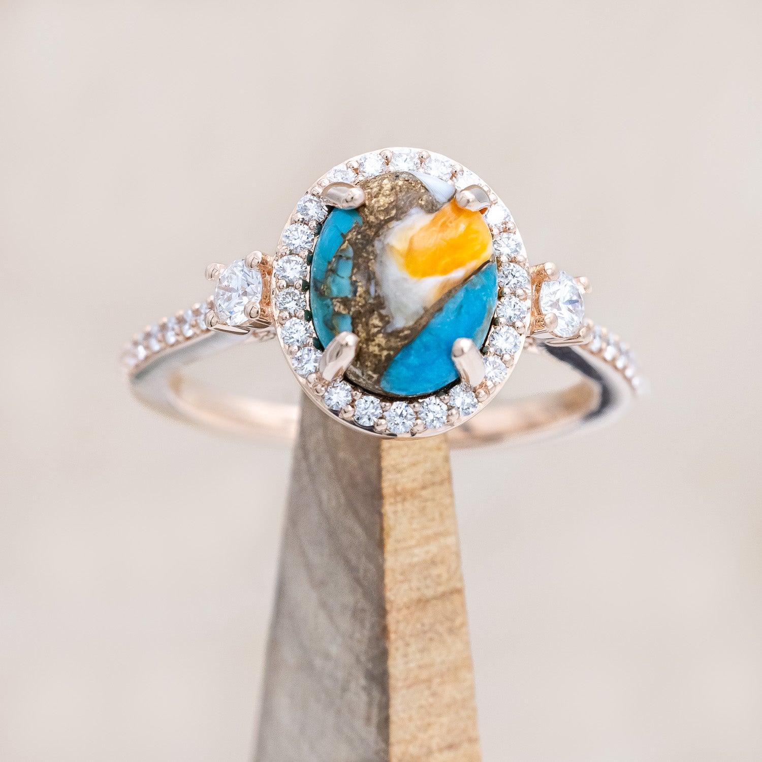 "KB" - BRIDAL SUITE - OVAL CUT ENGAGEMENT RING WITH DIAMOND ACCENTS & TRACERS-Staghead Designs