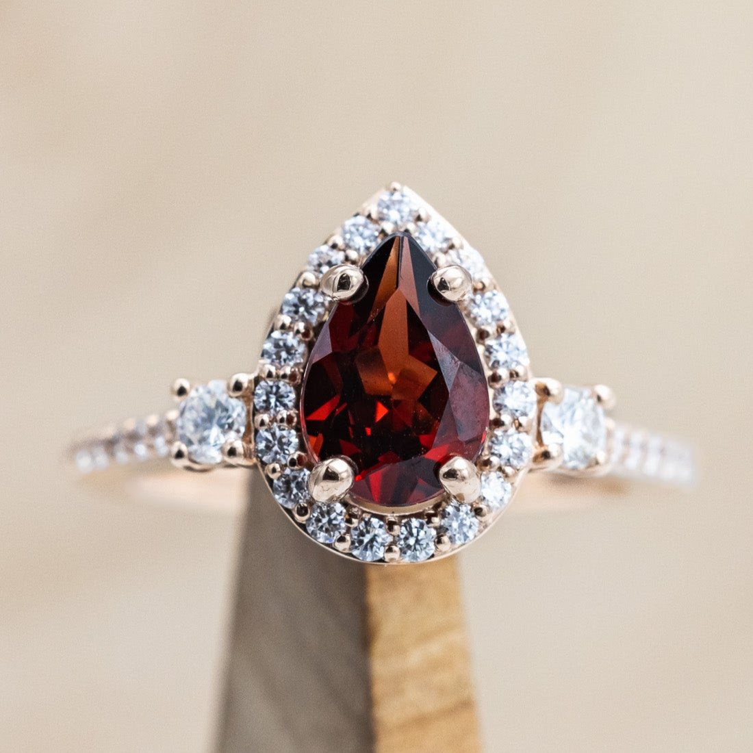 "KB" - PEAR CUT MOZAMBIQUE GARNET ENGAGEMENT RING WITH "FALA" TRACER-Staghead Designs