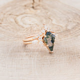 "SAGE" - KITE CUT MOSS AGATE ENGAGEMENT RING WITH DIAMOND ACCENTS & DIAMOND TRACER - READY TO SHIP