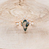 "SAGE" - KITE CUT MOSS AGATE ENGAGEMENT RING WITH DIAMOND ACCENTS & DIAMOND TRACER - READY TO SHIP