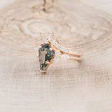 "SAGE" - KITE CUT MOSS AGATE ENGAGEMENT RING WITH DIAMOND ACCENTS & DIAMOND TRACER - READY TO SHIP