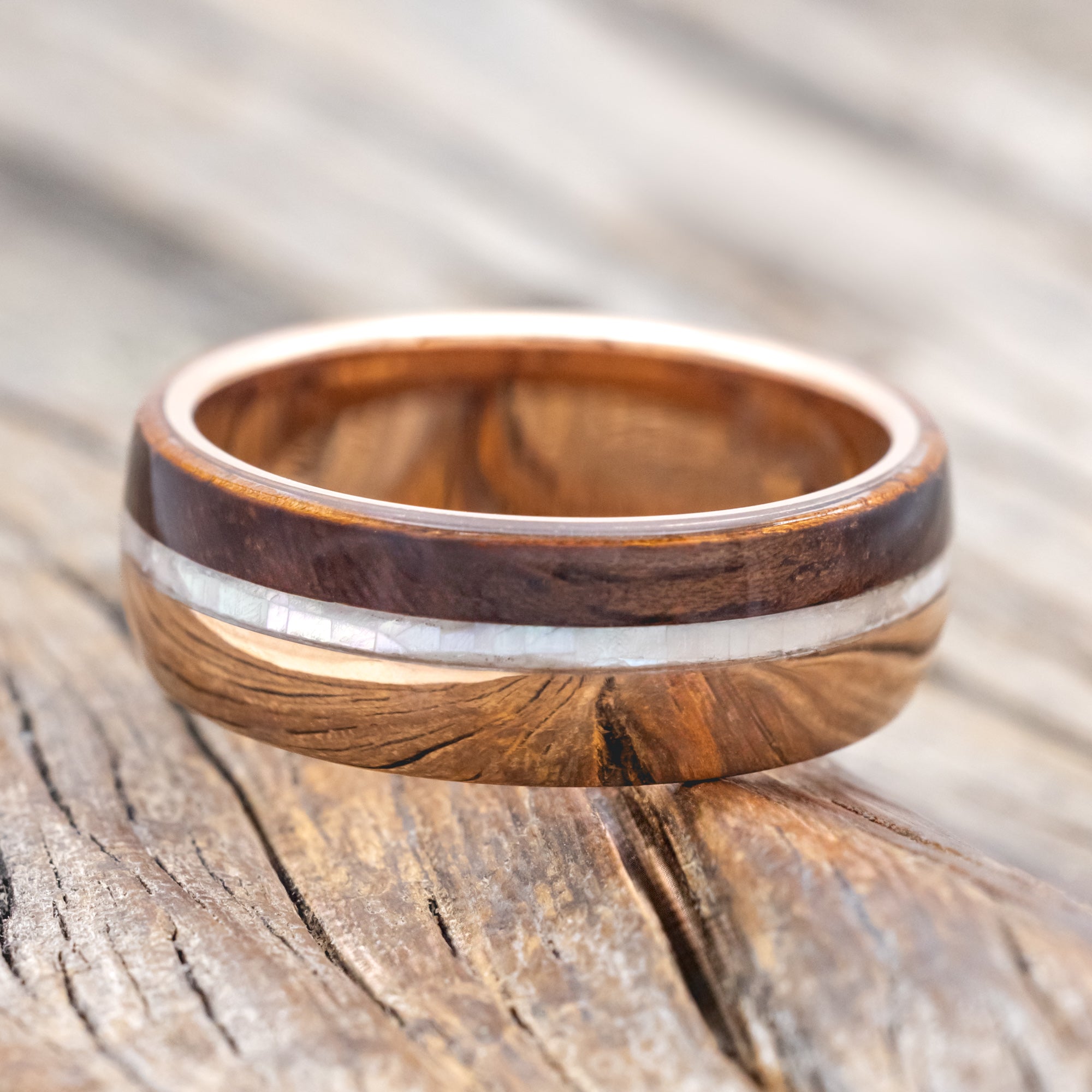 KOA WOOD & MOTHER OF PEARL WEDDING BAND-Staghead Designs