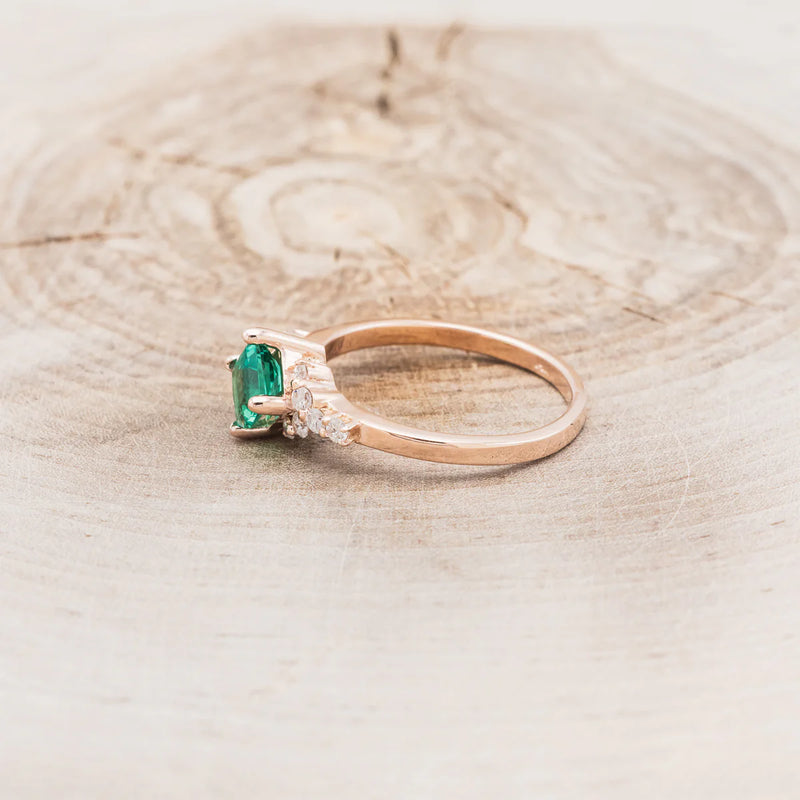 "LAYLA" - PRINCESS CUT LAB-GROWN EMERALD ENGAGEMENT RING WITH DIAMOND ACCENTS - 14K ROSE GOLD - SIZE 7-3