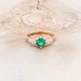 "LAYLA" - PRINCESS CUT LAB-GROWN EMERALD ENGAGEMENT RING WITH DIAMOND ACCENTS - 14K ROSE GOLD - SIZE 7-4