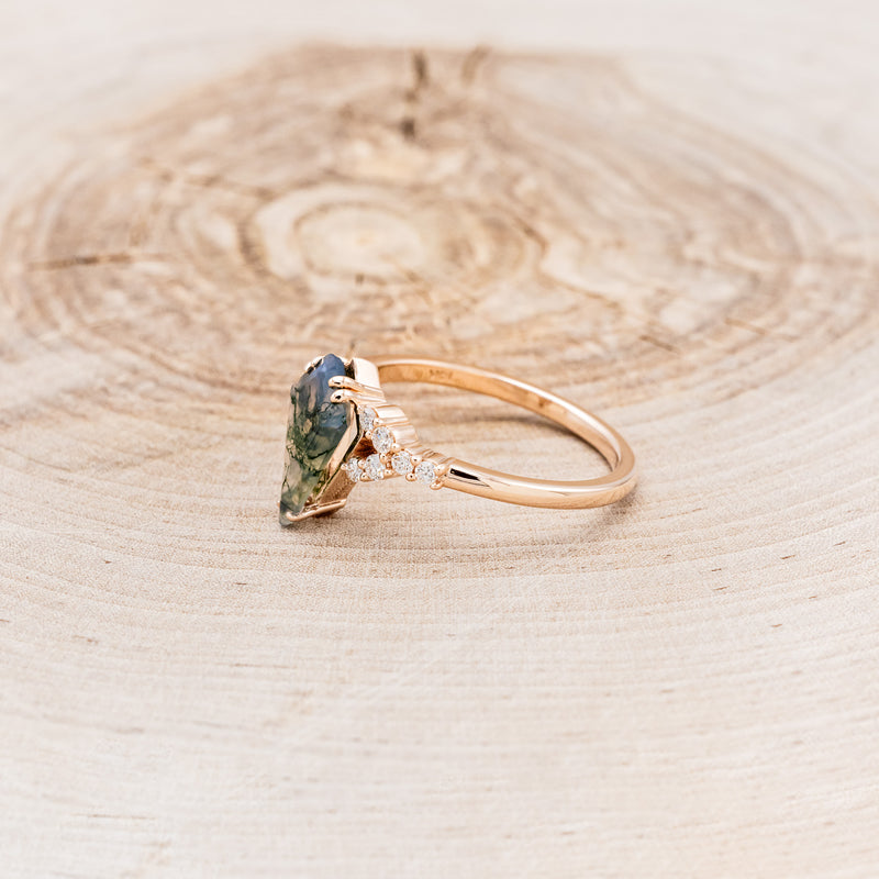 "LANIE" - KITE CUT MOSS AGATE ENGAGEMENT RING WITH DIAMOND ACCENTS