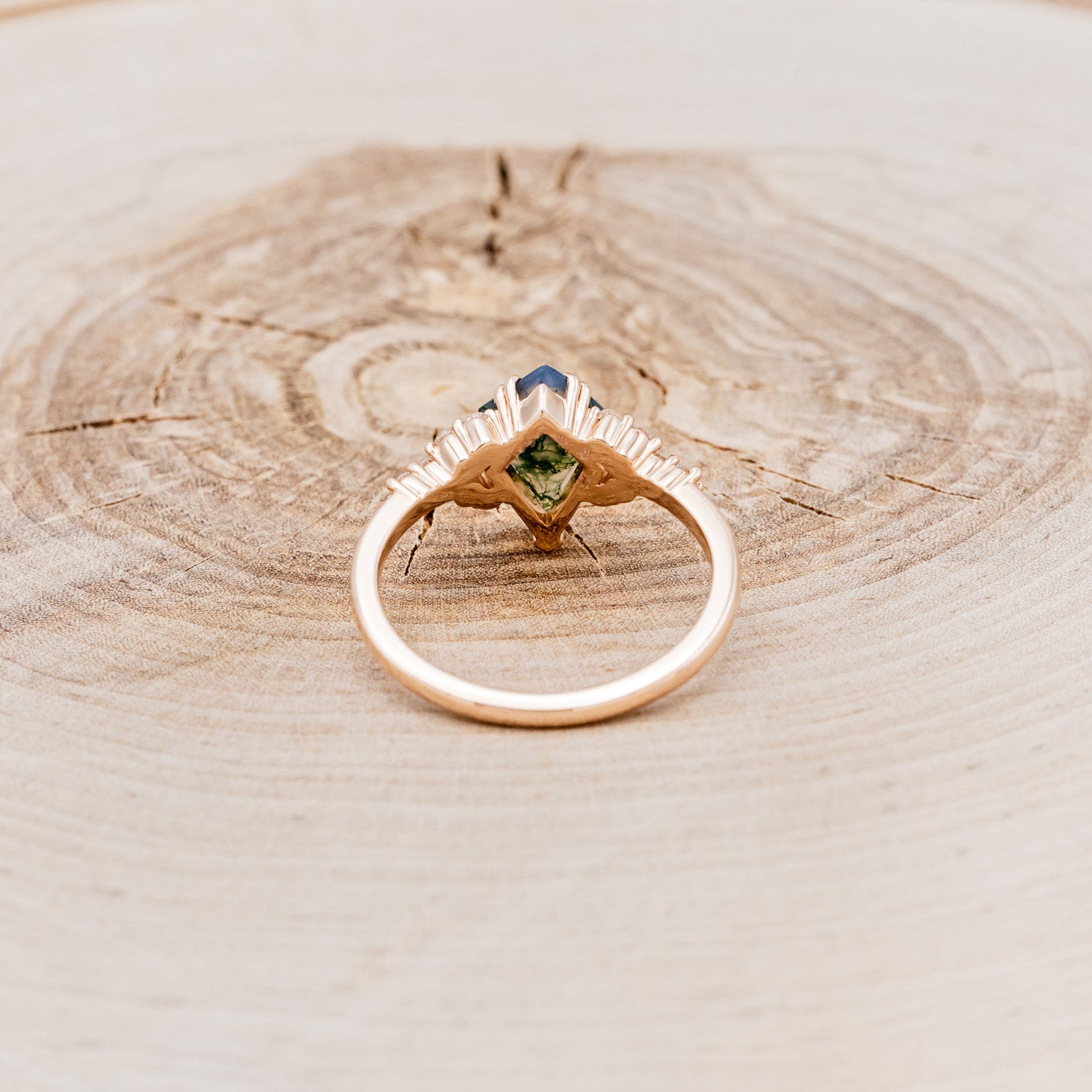 "LANIE" - KITE CUT MOSS AGATE ENGAGEMENT RING WITH DIAMOND ACCENTS-5