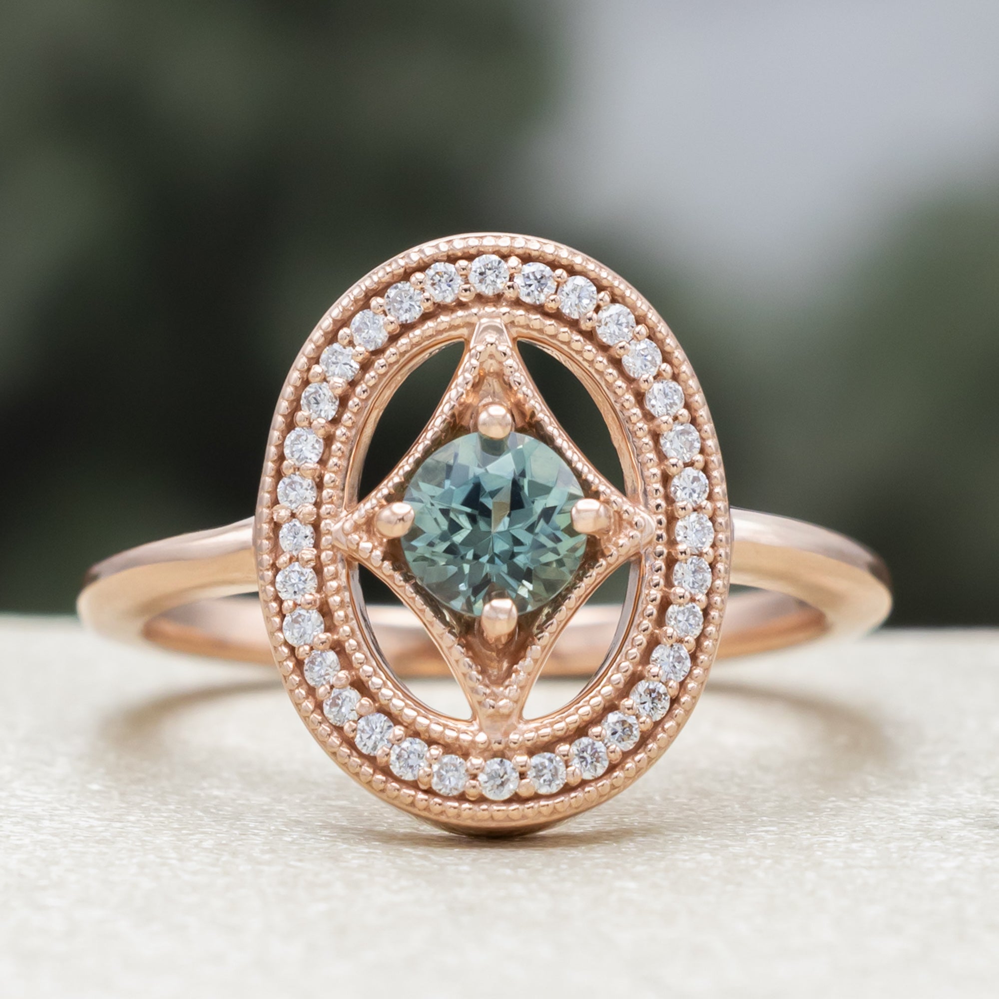 "Levina" - Round Cut Montana Sapphire Engagement Ring With Diamond Halo-Staghead Designs