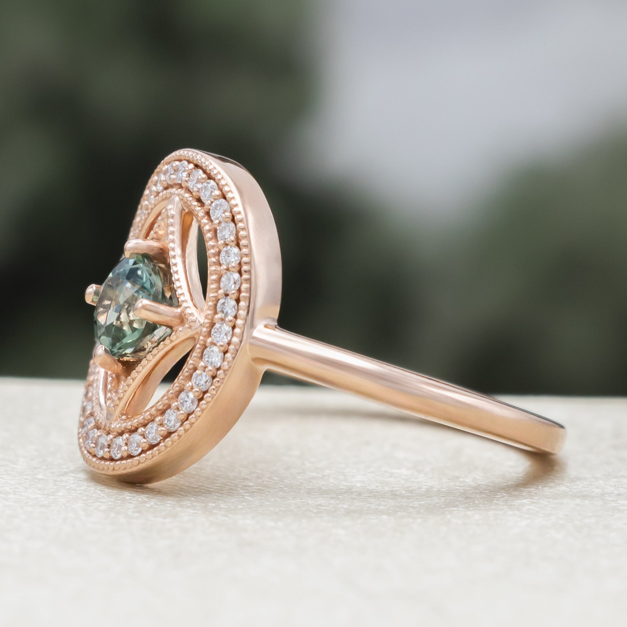 "Levina" - Round Cut Montana Sapphire Engagement Ring With Diamond Halo-Staghead Designs