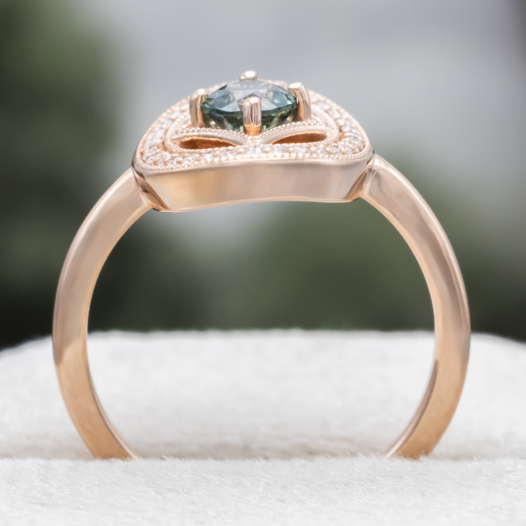 "Levina" - Round Cut Montana Sapphire Engagement Ring With Diamond Halo-Staghead Designs