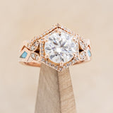 "LUCY IN THE SKY" - ROUND CUT MOISSANITE ENGAGEMENT RING WITH DIAMOND HALO, TURQUOISE INLAYS & DIAMOND TRACER-1