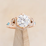 "LUCY IN THE SKY" - ROUND CUT MOISSANITE ENGAGEMENT RING WITH DIAMOND HALO, TURQUOISE INLAYS & DIAMOND TRACER-7