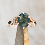 "LUCIA" - OVAL MOSS AGATE ENGAGEMENT RING WITH DIAMOND ACCENTS & MOSS INLAYS-1