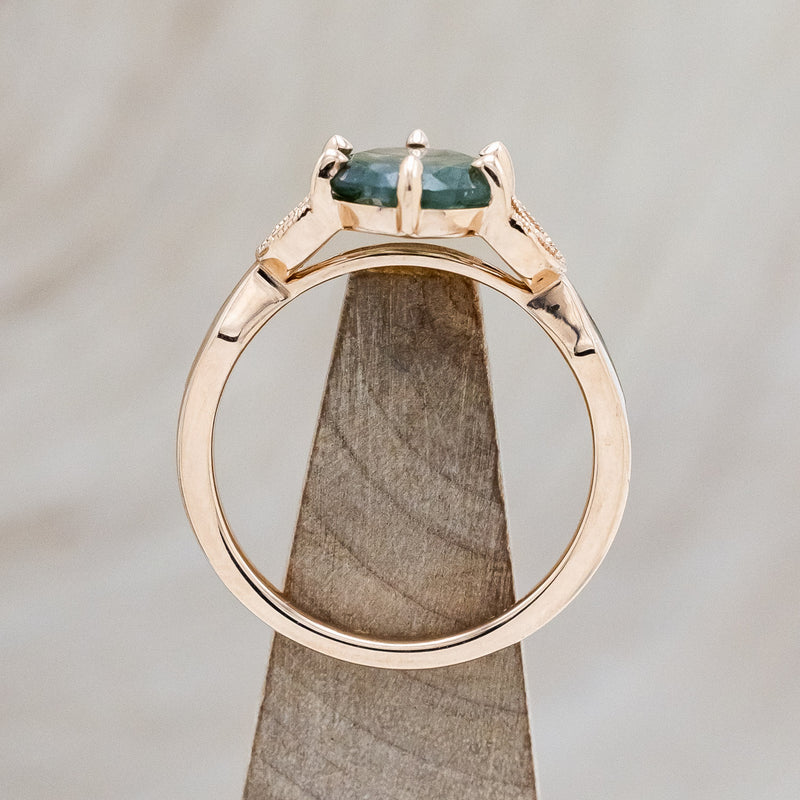 "LUCIA" - OVAL MOSS AGATE ENGAGEMENT RING WITH DIAMOND ACCENTS & MOSS INLAYS-6