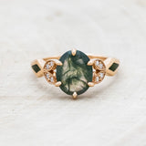 "LUCIA" - OVAL MOSS AGATE ENGAGEMENT RING WITH DIAMOND ACCENTS & MOSS INLAYS-4
