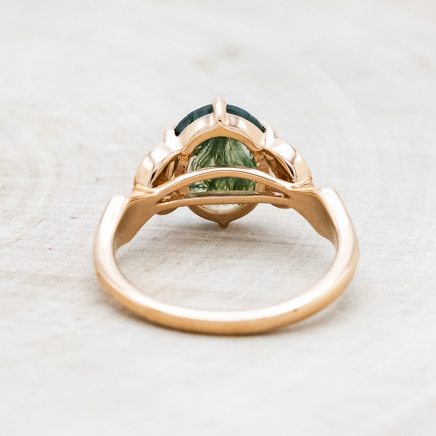 "LUCIA" - OVAL MOSS AGATE ENGAGEMENT RING WITH DIAMOND ACCENTS & MOSS INLAYS-5