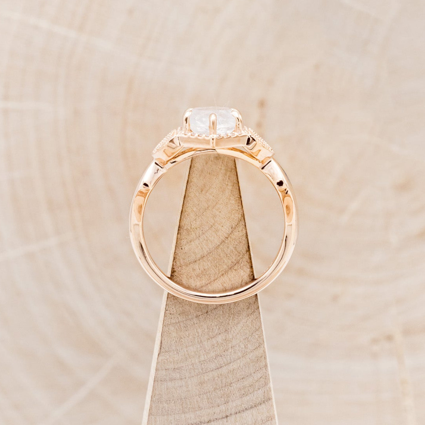 "LUCY IN THE SKY" PETITE - FACETED HEXAGON MOONSTONE ENGAGEMENT RING SET WITH DIAMOND ACCENTS & TURQUOISE INLAYS-6