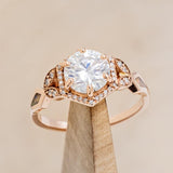 "LUCY IN THE SKY" - ROUND CUT MOISSANITE ENGAGEMENT RING WITH DIAMOND ACCENTS & FIRE AND ICE OPAL INLAYS-13