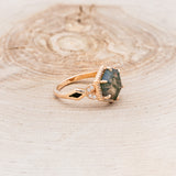 "LUCY IN THE SKY" - HEXAGON MOSS AGATE ENGAGEMENT RING WITH DIAMOND HALO & MOSS INLAYS - 2