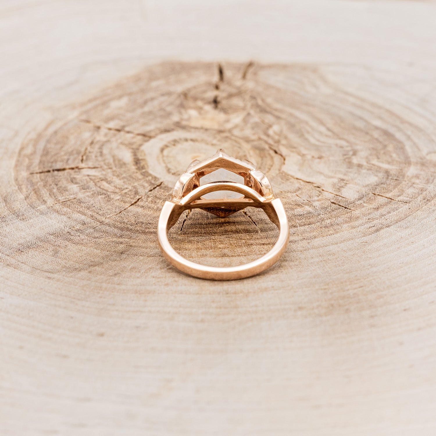 MATCHING SET OF "LUCY IN THE SKY" FACETED HEXAGON MOONSTONE & "DYAD" ANTLER INLAY WEDDING RINGS-6