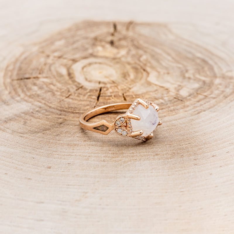 Moonstone & Diamond Oval Leaf Antique Cluster Engagement Ring Engraved  Milgrain or Smooth 14kt 18kt Gold Platinum Custom Wedding