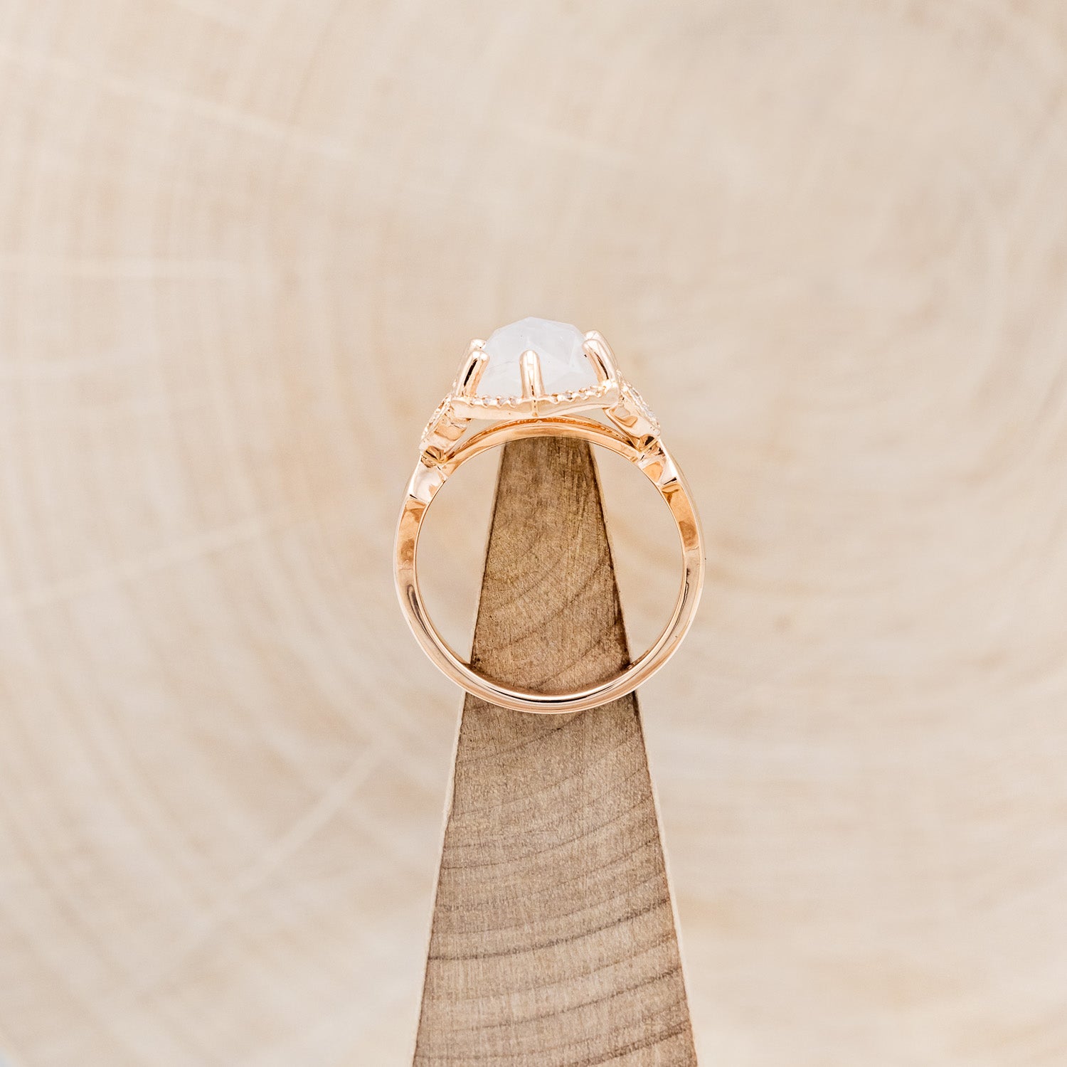 MATCHING SET OF "LUCY IN THE SKY" FACETED HEXAGON MOONSTONE & "DYAD" ANTLER INLAY WEDDING RINGS-7