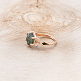 "LUCY IN THE SKY" - HEXAGON MOSS AGATE ENGAGEMENT RING WITH DIAMOND HALO, MOSS INLAYS & DIAMOND RING GUARD-28