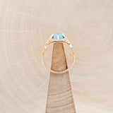 "LUCY IN THE SKY" - ROUND CABOCHON CUT TURQUOISE ENGAGEMENT RING WITH DIAMOND ACCENTS & TURQUOISE INLAY