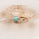 "LUCY IN THE SKY" - ROUND CABOCHON CUT TURQUOISE ENGAGEMENT RING WITH DIAMOND ACCENTS & TURQUOISE INLAY