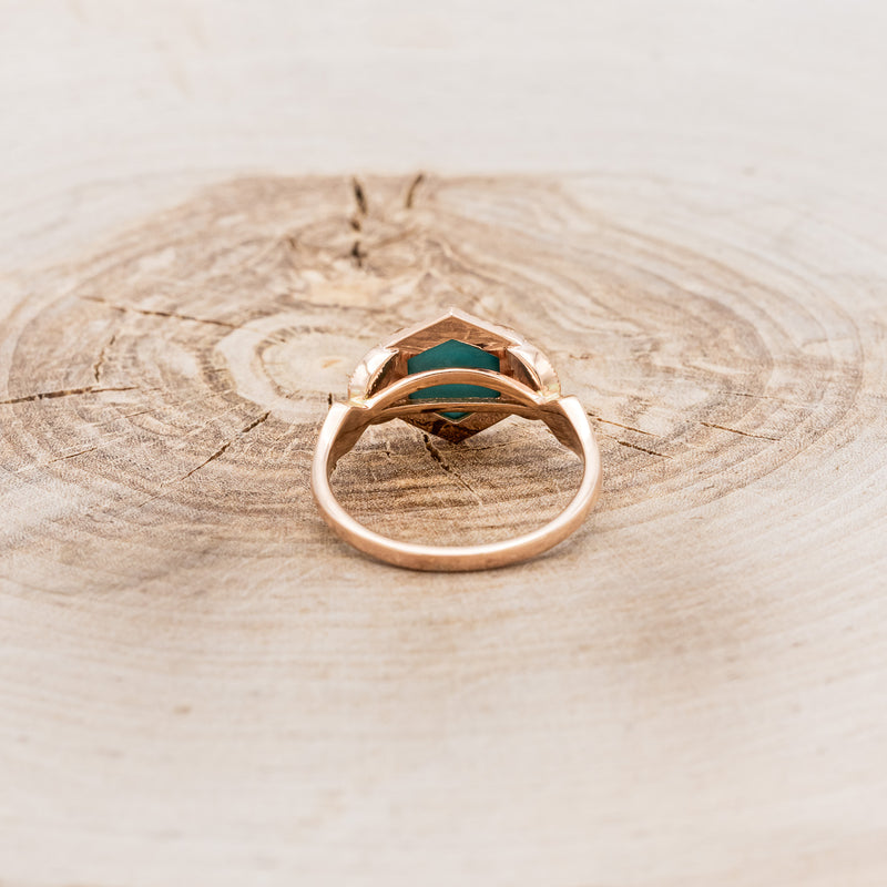 "LUCY IN THE SKY" - ROUND CABOCHON CUT TURQUOISE ENGAGEMENT RING WITH DIAMOND ACCENTS & TURQUOISE INLAY