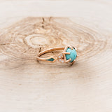 "LUCY IN THE SKY" - ROUND CABOCHON CUT TURQUOISE ENGAGEMENT RING WITH DIAMOND ACCENTS & TURQUOISE INLAY