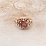 "LUCY IN THE SKY" - ROUND CUT OREGON SUNSTONE ENGAGEMENT RING WITH BLACK DIAMOND ACCENTS & FIRE AND ICE OPAL INLAYS-4