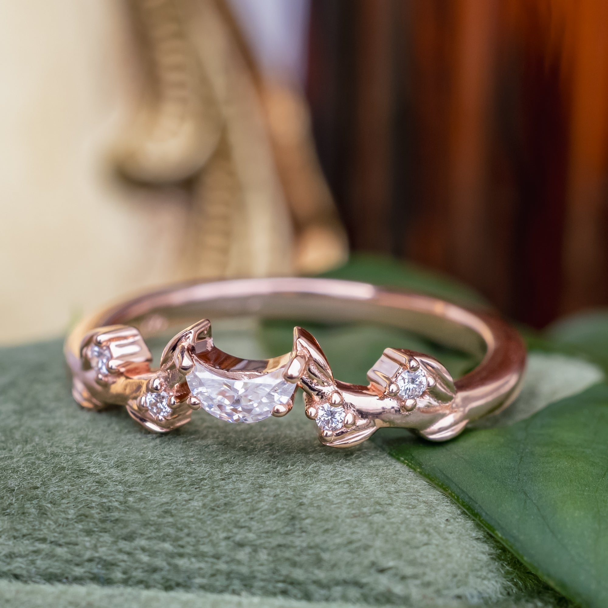 "Lumina" - Vine-Inspired Tracer With Crescent Moon Moissanite & Diamond Accents-Staghead Designs