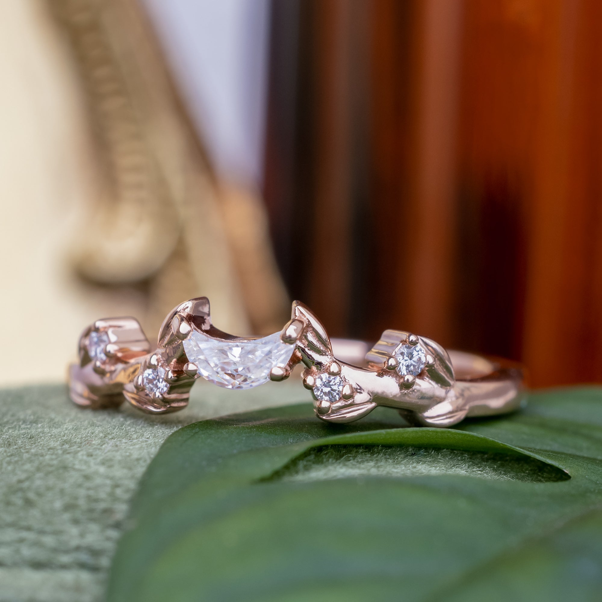 "Lumina" - Vine-Inspired Tracer With Crescent Moon Moissanite & Diamond Accents-Staghead Designs
