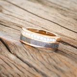 "MEMPHIS" - DIAMONDS & BLACK FIRE OPAL WEDDING BAND FEATURING A WHISKEY BARREL LINED 14K GOLD BAND