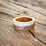 "MEMPHIS" - DIAMONDS & BLACK FIRE OPAL WEDDING BAND FEATURING A WHISKEY BARREL LINED 14K GOLD BAND