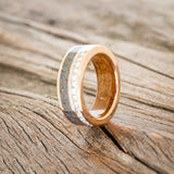 "MEMPHIS" - DIAMONDS & BLACK FIRE OPAL WEDDING BAND FEATURING A WHISKEY BARREL LINED 14K GOLD BAND