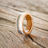 "MEMPHIS" - DIAMONDS & BLACK FIRE OPAL WEDDING BAND FEATURING A WHISKEY BARREL LINED 14K GOLD BAND-4