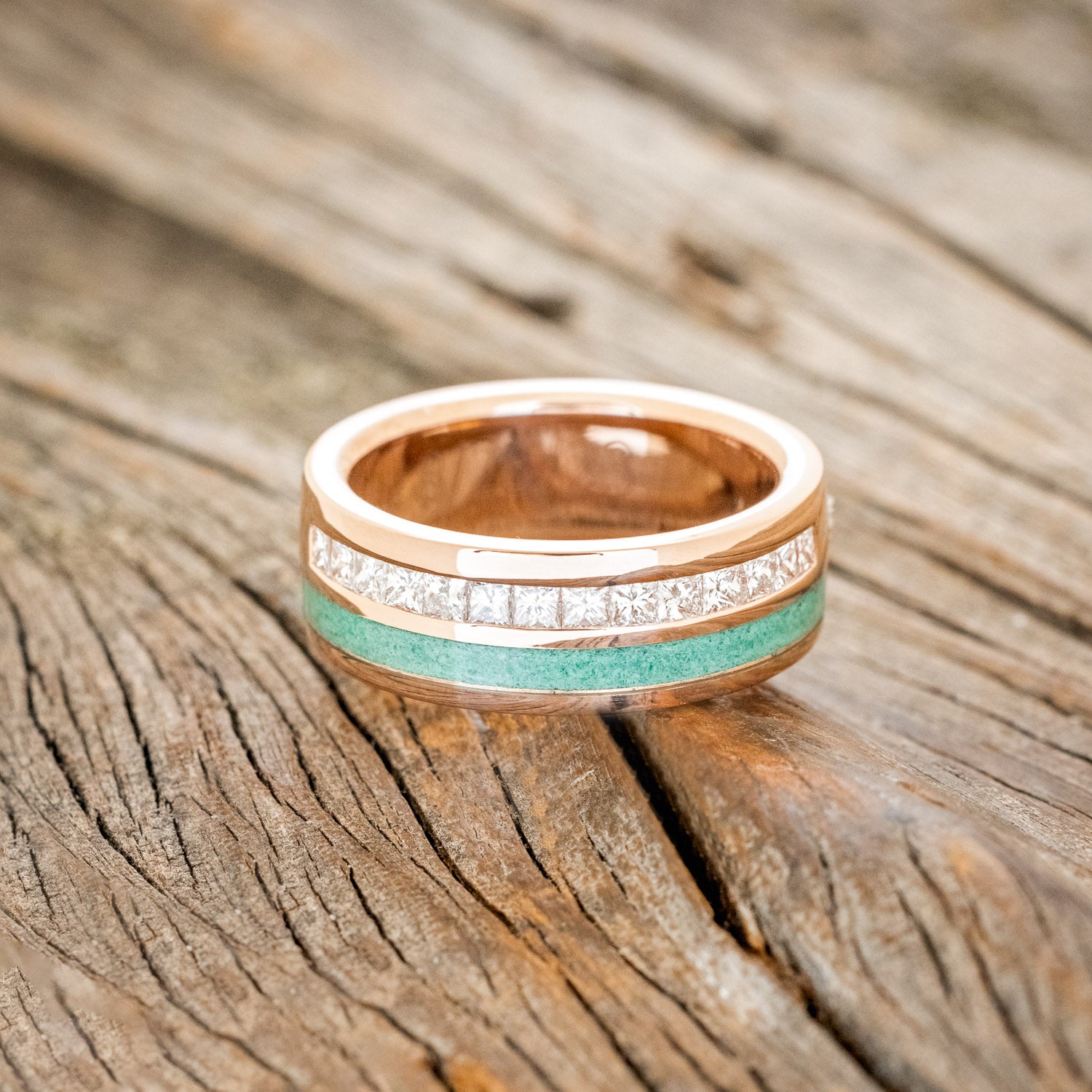 "MEMPHIS" - MALACHITE & DIAMONDS WEDDING RING FEATURING A 14K GOLD BAND-9