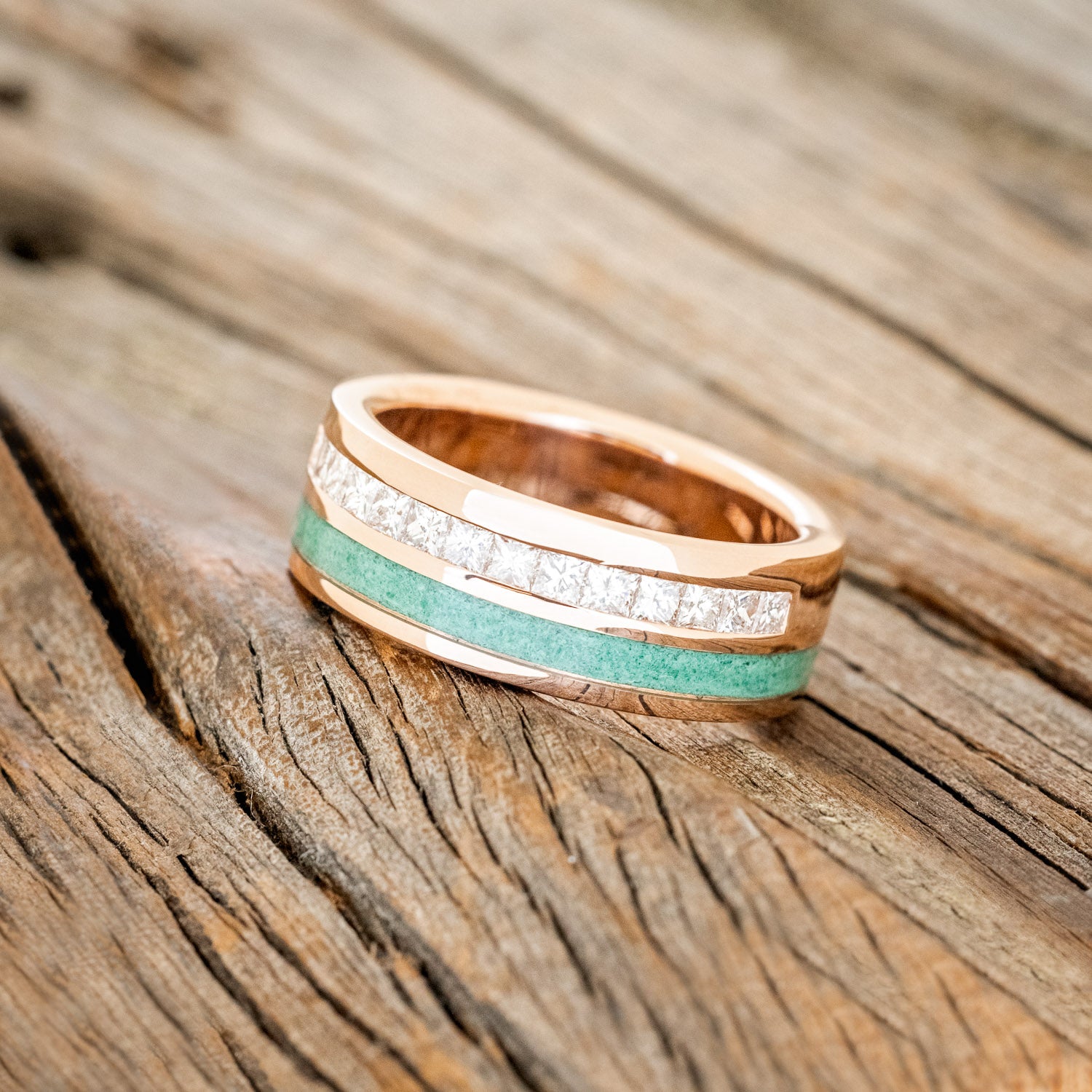 "MEMPHIS" - MALACHITE & DIAMONDS WEDDING RING FEATURING A 14K GOLD BAND-8