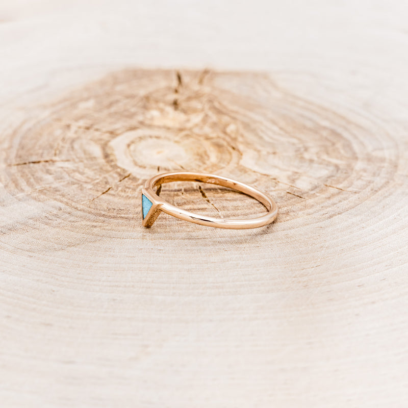 "MERA" - TRIANGLE TURQUOISE ENGAGEMENT RING WITH A DIAMOND V-SHAPED STACKER - 14K ROSE GOLD - 7 1/4-10