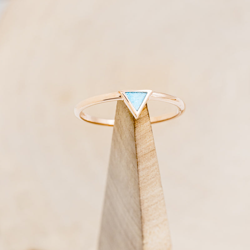 "MERA" - TRIANGLE TURQUOISE ENGAGEMENT RING WITH A DIAMOND V-SHAPED STACKER - 14K ROSE GOLD - 7 1/4-2