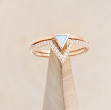 "MERA" - TRIANGLE TURQUOISE ENGAGEMENT RING WITH A DIAMOND V-SHAPED STACKER - 14K ROSE GOLD - 7 1/4-1