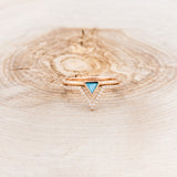 "MERA" - TRIANGLE TURQUOISE ENGAGEMENT RING WITH A DIAMOND V-SHAPED STACKER - 14K ROSE GOLD - 7 1/4-4