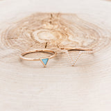 "MERA" - TRIANGLE TURQUOISE ENGAGEMENT RING WITH A DIAMOND V-SHAPED STACKER - 14K ROSE GOLD - 7 1/4-8