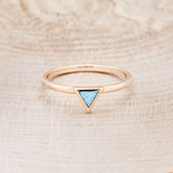 "MERA" - TRIANGLE TURQUOISE ENGAGEMENT RING WITH A DIAMOND V-SHAPED STACKER - 14K ROSE GOLD - 7 1/4-20