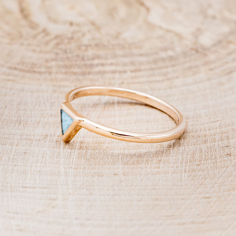 "MERA" - TRIANGLE TURQUOISE ENGAGEMENT RING WITH A DIAMOND V-SHAPED STACKER - 14K ROSE GOLD - 7 1/4-21