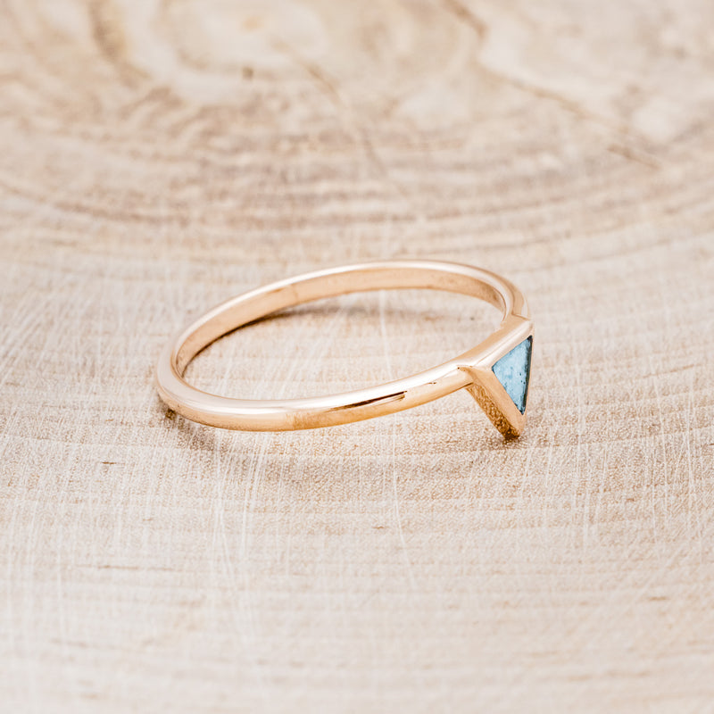 "MERA" - TRIANGLE TURQUOISE ENGAGEMENT RING WITH A DIAMOND V-SHAPED STACKER - 14K ROSE GOLD - 7 1/4-23