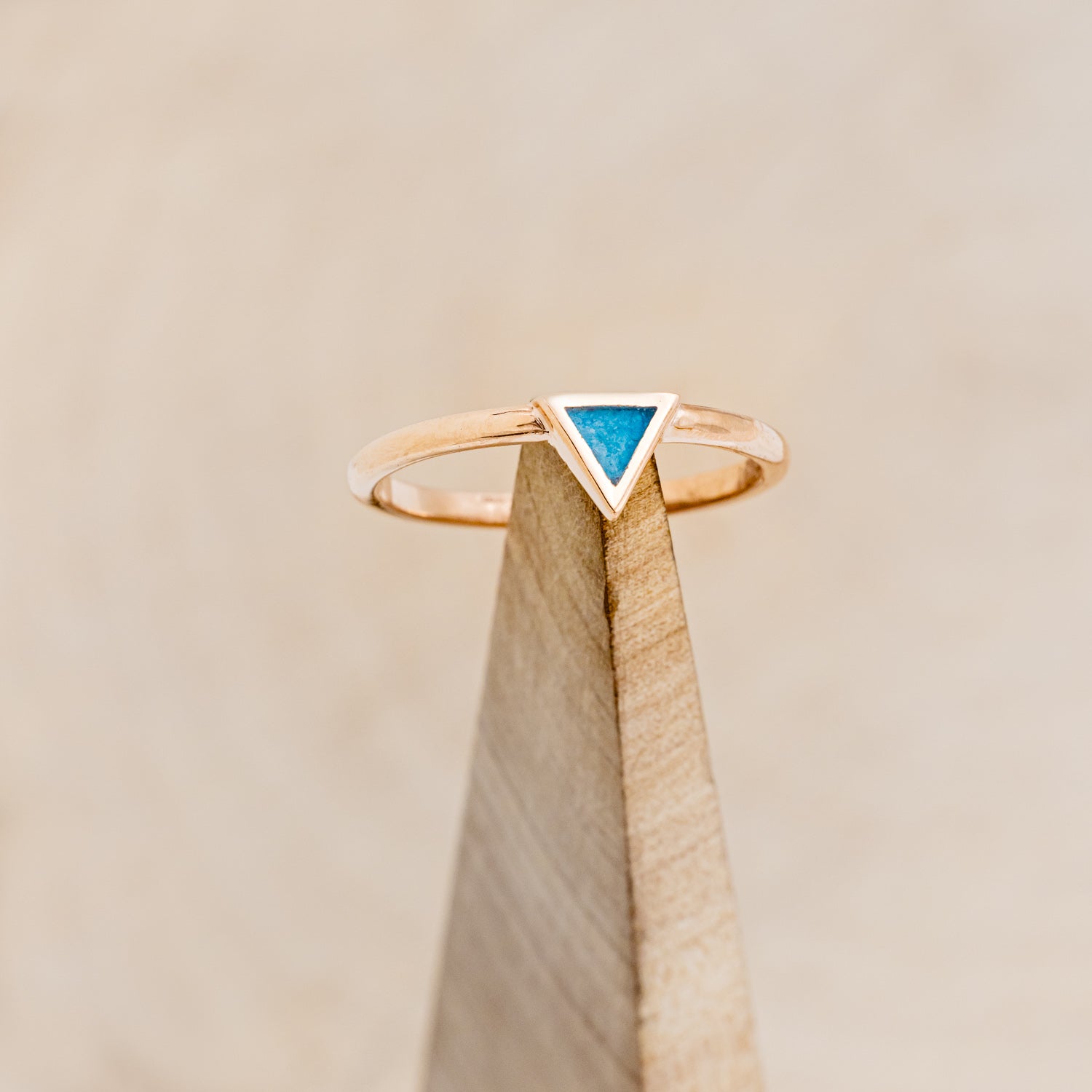 "MERA" - TRIANGLE TURQUOISE ENGAGEMENT RING WITH A DIAMOND V-SHAPED STACKER-7