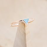 "MERA" - TRIANGLE TURQUOISE ENGAGEMENT RING WITH A DIAMOND V-SHAPED STACKER - 14K ROSE GOLD - 7 1/4-24