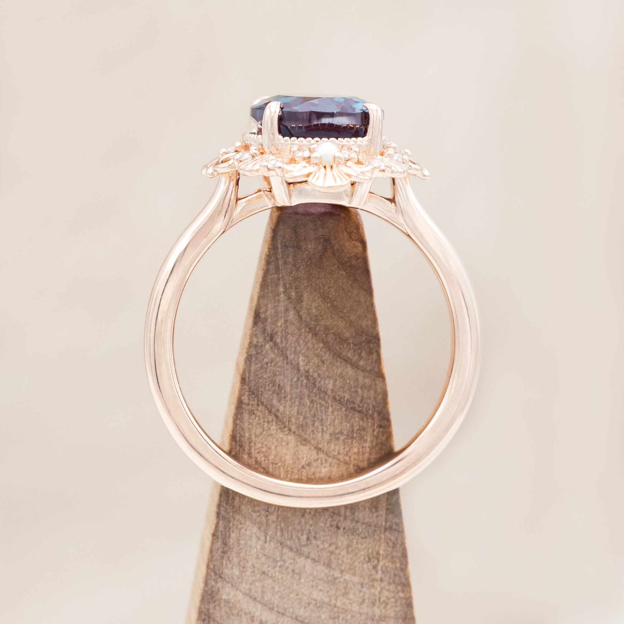 "MERROW" - OVAL CUT ENGAGEMENT RING WITH DIAMOND & PEARL ACCENTS-Staghead Designs